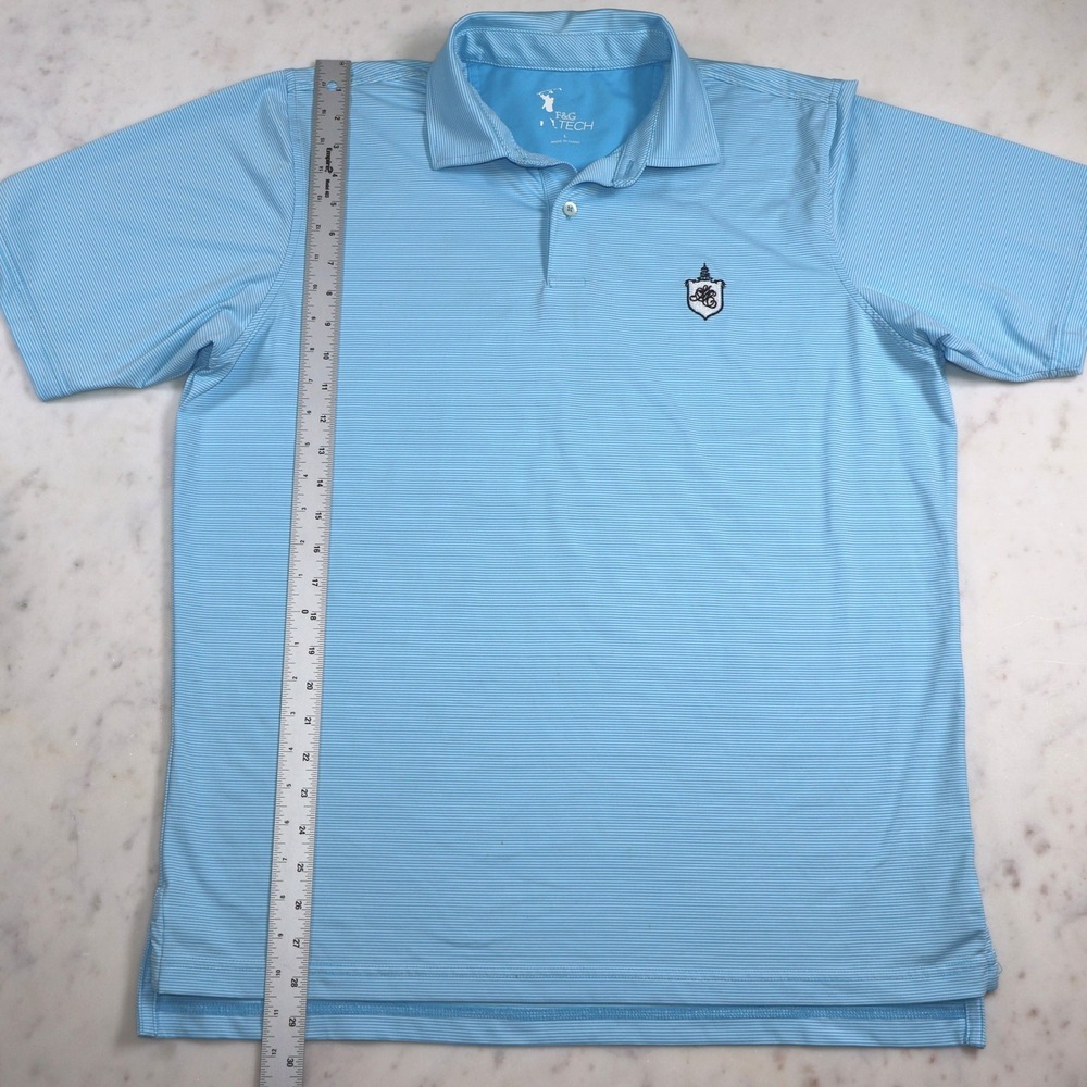 F&G Tech Mens Blue Striped Governors Club North Carolina Golf Polo Shirt L - Picture 4 of 8